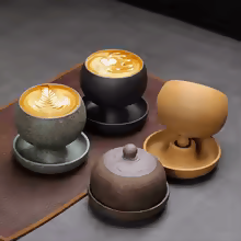 Creatieve keramische ronde kleine koffiekop met schotel 5oz 150ml Retro theekoffiekopje