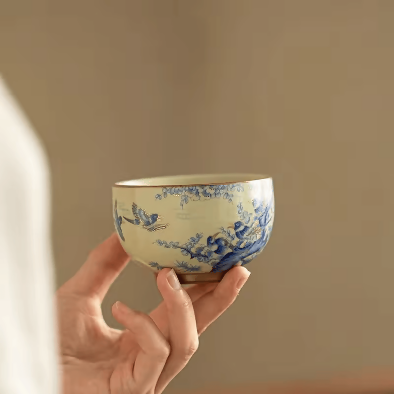 Song-dynastie stijl Ru oven keramische theekop ekster pruimenbloesem ontwerp Zen Gongfu theeservies premium handgemaakt voor theeliefhebbers cadeau